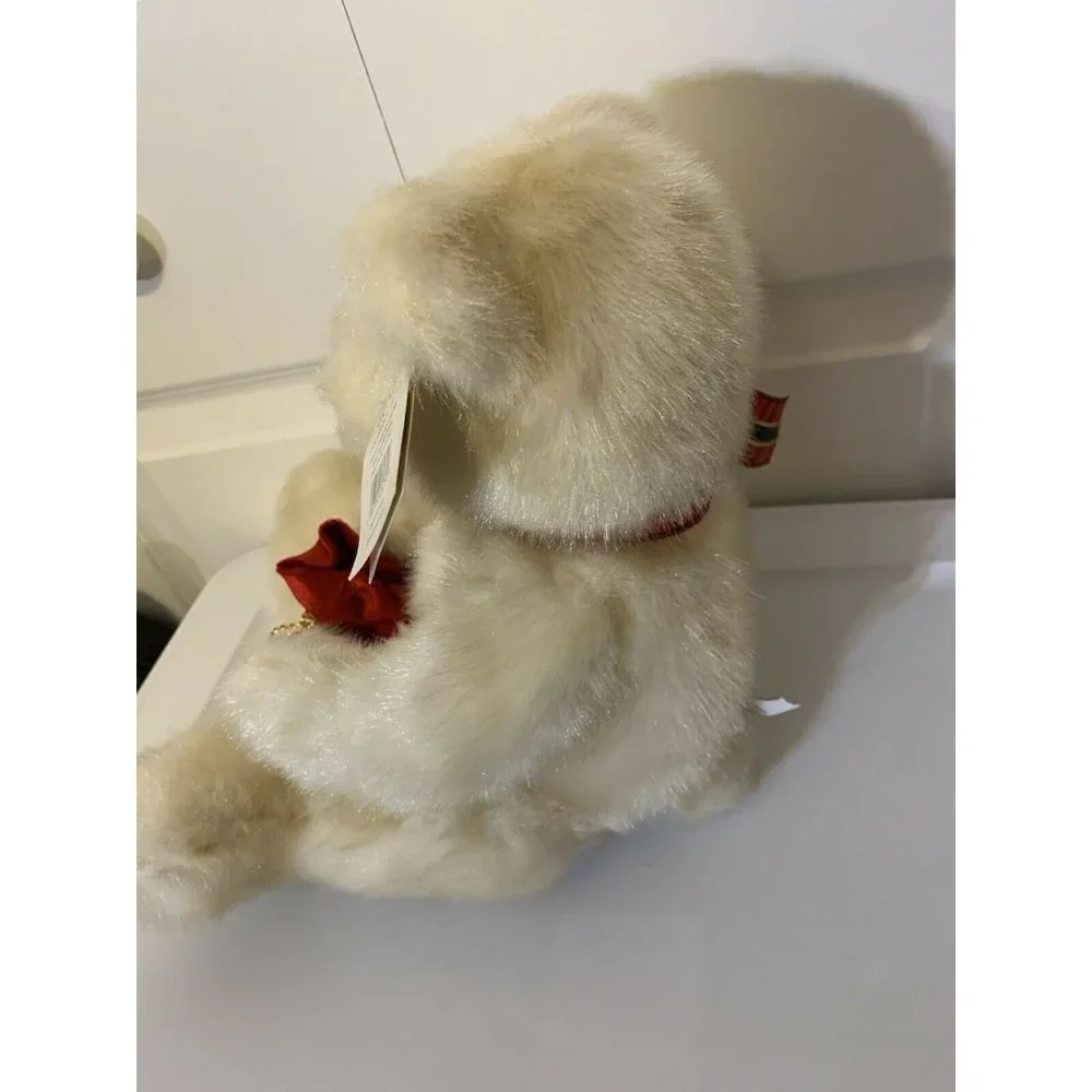 GUND CHRISTMAS PRESENT RED SATIN BAG PLUSH CREAM TEDDY BEAR 43475 STUFFED ANIMAL